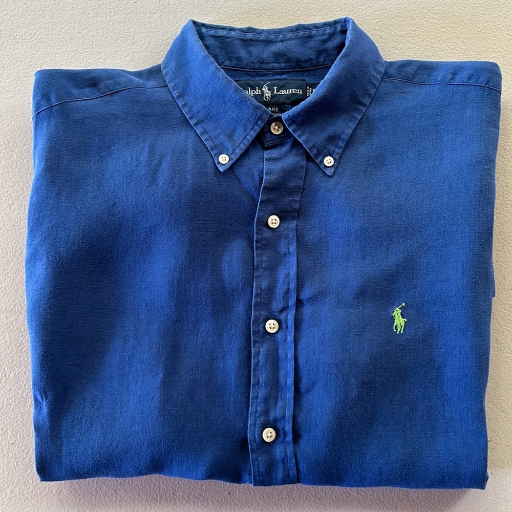 Polo by Ralph Lauren Men's Deep Blue Button Down Shirt (L)